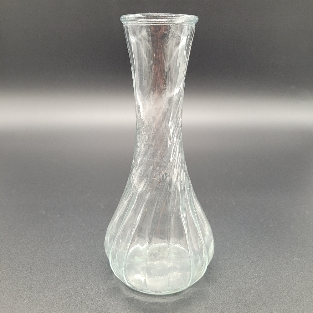 Vintage Hoosier Clear Glass Bud Vase Swirl Ribbed Pattern​​​